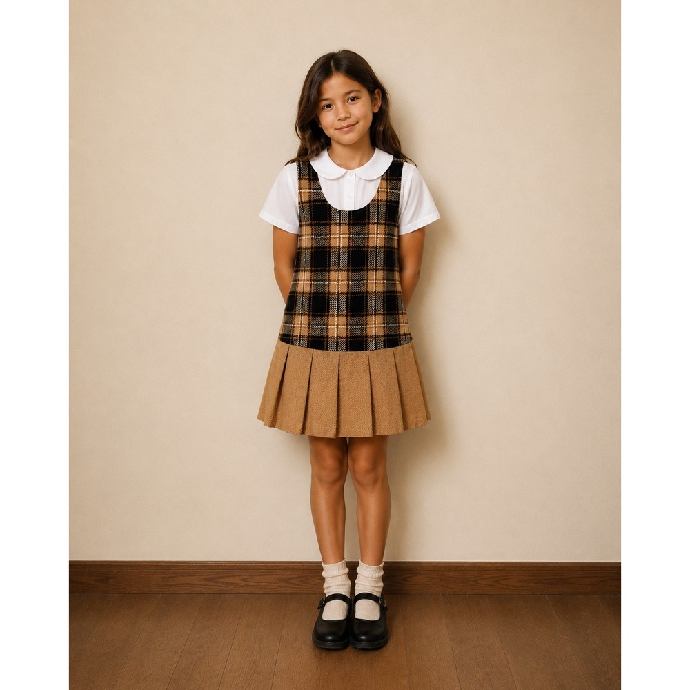 Vntg Carol Evans Penneys Girls Plaid Jumper Dress Sze 10 Brwn Pleated Schoolcore